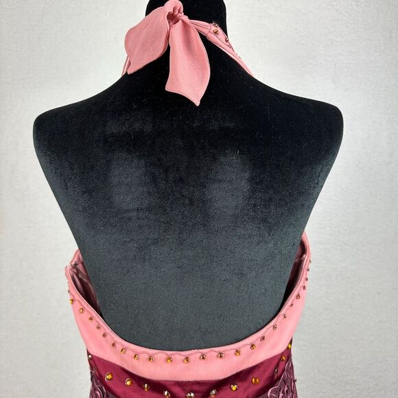 Vtg Sue Wong Silk Cocktail Dress Size 10 Beaded Halter Mermaid Tiered Romantic - Picture 12 of 16